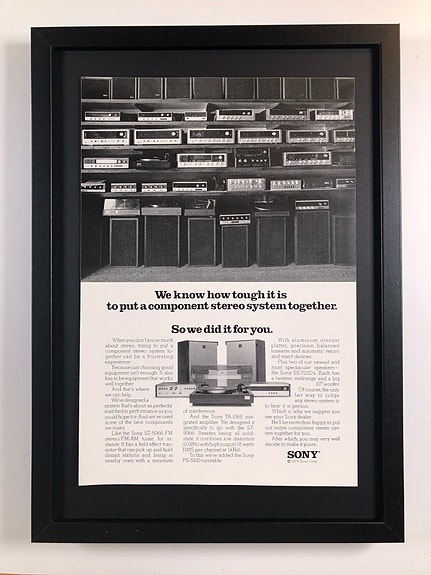 Framed 1974 Vintage Sony Stereo System Original Magazine Advertisement