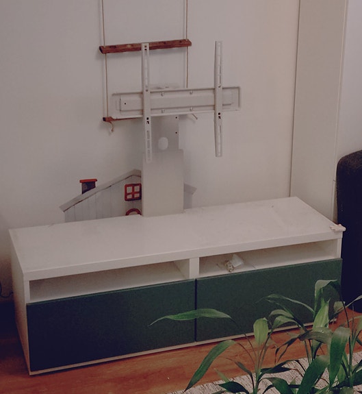 IKEA TV-taso kannattimella, valkoinen / siniharmaa