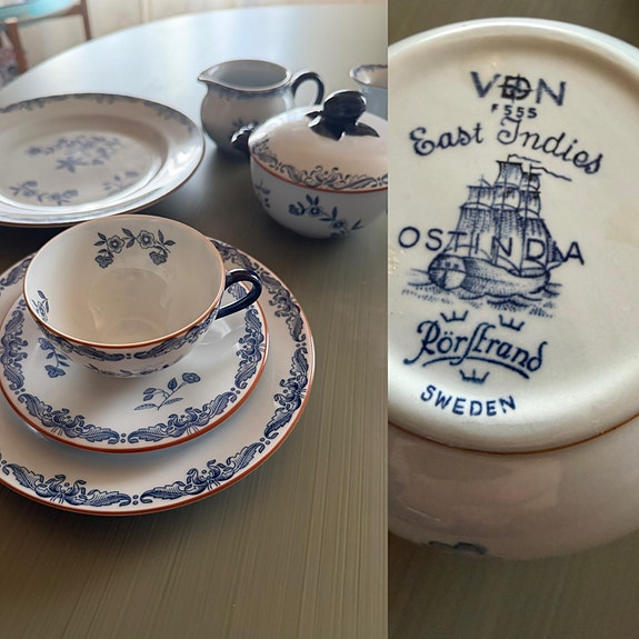 Rörstrand Ostindia kahviastiasto sinivalkoinen