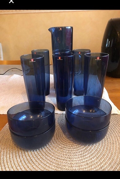 Iittala Sarpaneva siniset juomalasit ja kulhot