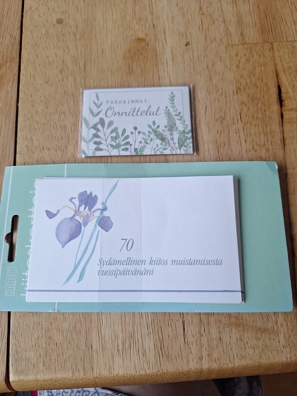 Kiitoskortti 70 v ja onnittelut