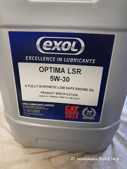 Exol Optima LSR 5W-30 täyssynteettinen moottoriöljy 20L