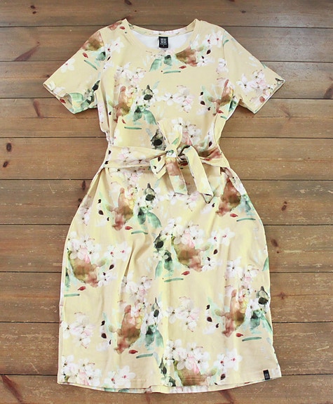 KAIKO yellow blossom belted t-shirt dress