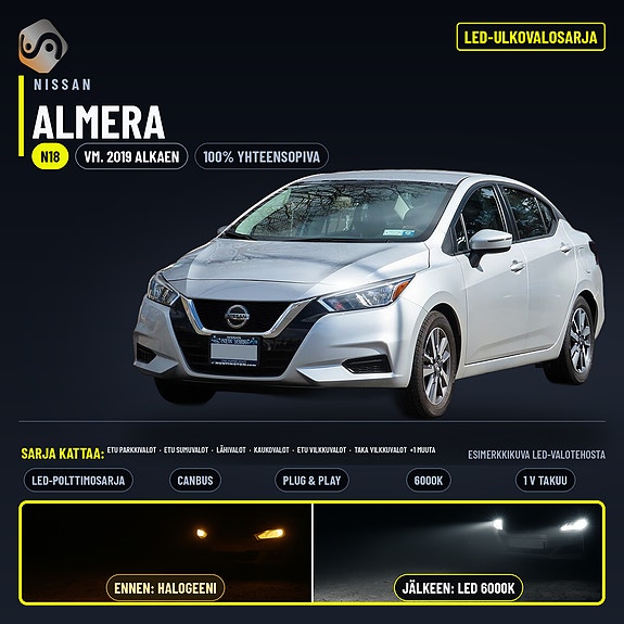 NISSAN ALMERA (N18) Ulkovalojen LED -päivityssarja