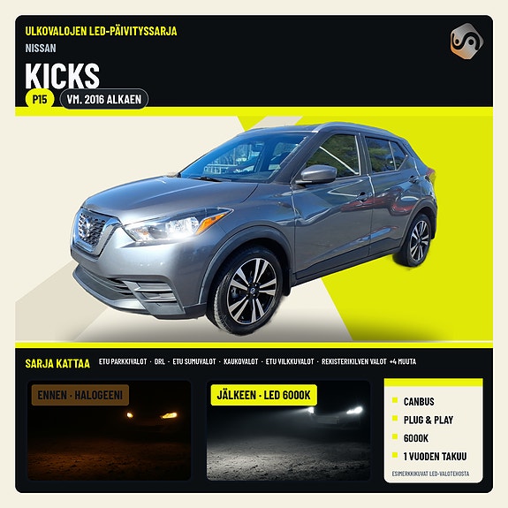 NISSAN KICKS (P15) Ulkovalojen LED -päivityssarja