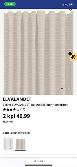 2kpl Jysk beiget verhot