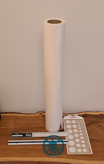 Skissipaperirulla leveys 60 cm, 2 skaalatikkua ja Linex 116 college ympyräkaavio