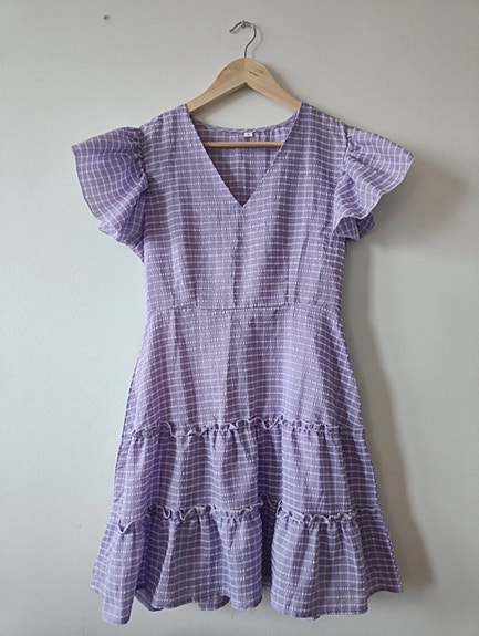 Violetti ruudullinen mekko S
