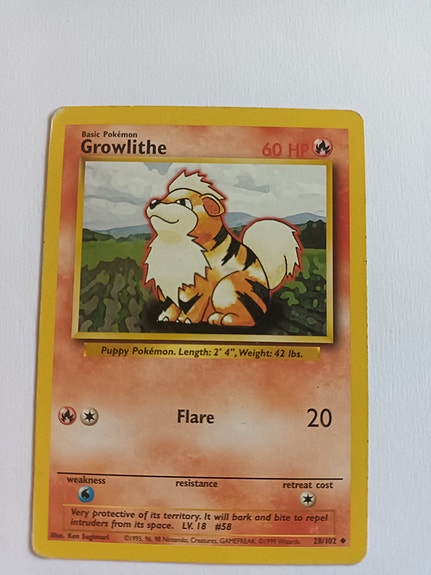 Growlithe pokemon base set 1999