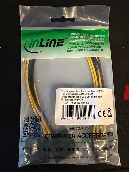 InLine PCI-E virtajohtoadapteri 2x 5.25” plug to 6pin pci-e