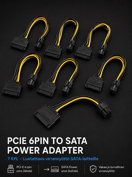PCIe 6-pin to SATA virtakaapeli adapteri 5kpl