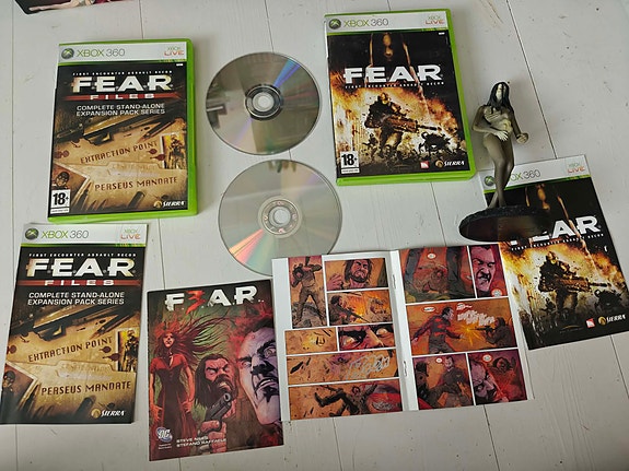 Xbox 360 fear ja fear files + peli figuuri