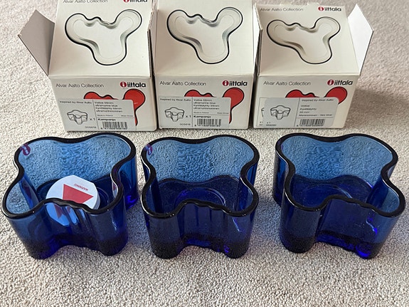 Iittala Aalto maljakko 55 mm ultramariininsininen + Marimekko lasimalja sininen