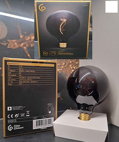 Savunvärinen lamppu, himmennettävä LED G125 E27 Smokey, musta