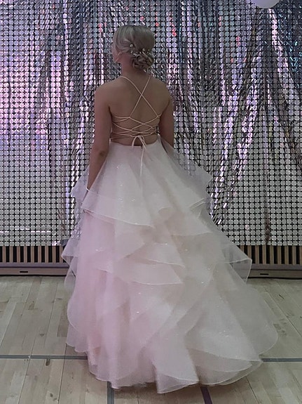 Vanhojentanssimekko, vaaleanpunainen blush, koko 34