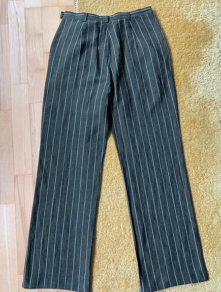 Mac Scott vihreät housut / liituraitahousut, (36-)38, 50 % pellava