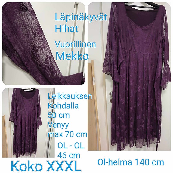 Violetti juhlamekko, tiedot kuvassa, KESÄJUHLILLE