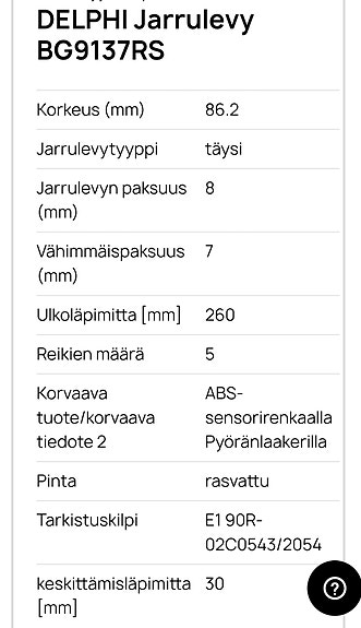 Renault takajarrulevyt laakerilla Delphi BG9137RS