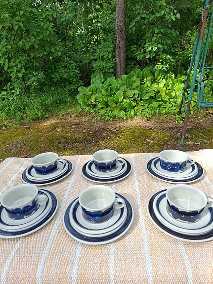 Arabia  Anemone käsinmaalatut teekupit  ja lautaset 6 kpl (65€setti)