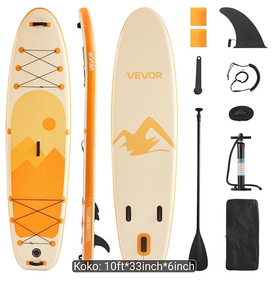 Vevor ilmatäytettävä SUP-lauta 10ft x 33" x 6" keltainen