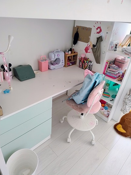Smastad loft bed White light green/white with desk and 4 drawers