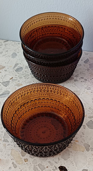Iittala Kastehelmi ruskea jälkiruokakulho 4 kpl 70-luvulta