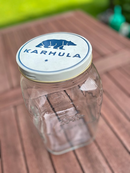 Karhula 5 litran lasinen keittiötölkki ehjällä metallikannella