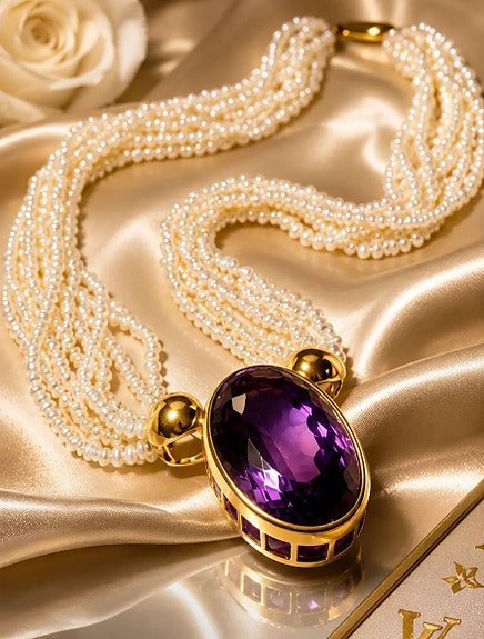 Harvinainen 18K Kulta Kaulakoru, Ametisti 115 Ct Uniikki Vintage-Koru