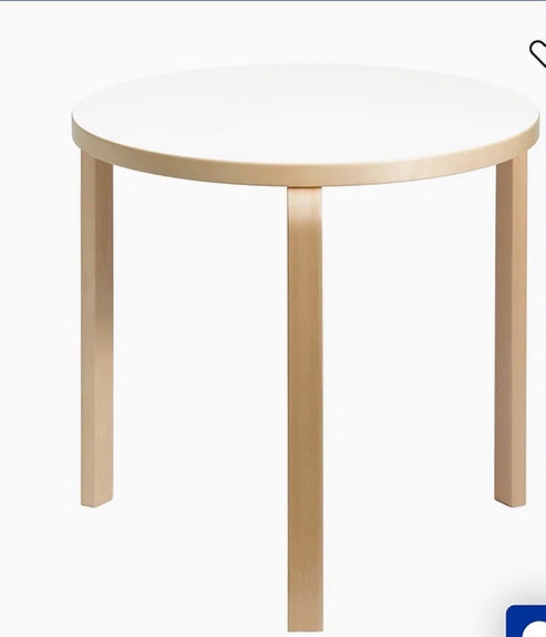 Artek Alvar Aalto pyöreä sivupöytä valkoinen koivu
