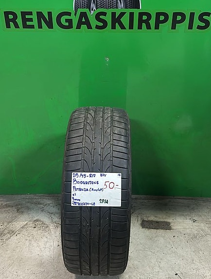 1kpl 215/45R17 Bridgestone Potenza Runflat 87V kesä 5mm