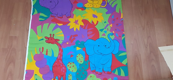 136cm x 153cm RETRO kangas 80/90-luvulta, värikäs eläinkuosinen verho