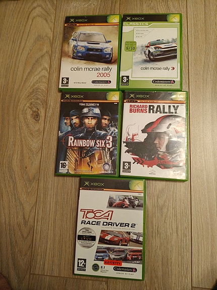 Xbox pelipaketti rallipelit ja Rainbow Six 3
