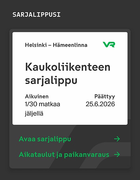 VR junalippu Helsinki–Hämeenlinna aikuiselle