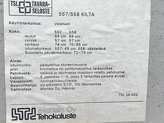 Martelan Kilta tuolit