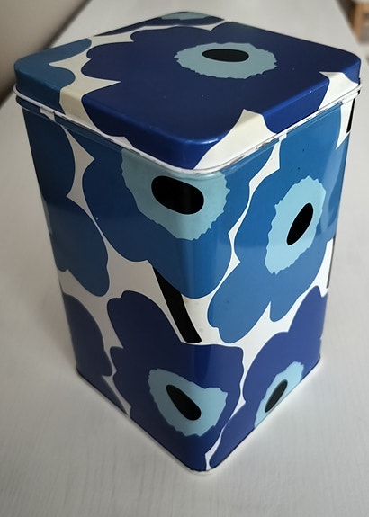 Marimekko Unikko peltipurkki sininen