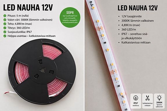 LED-nauha 12V + himmennin