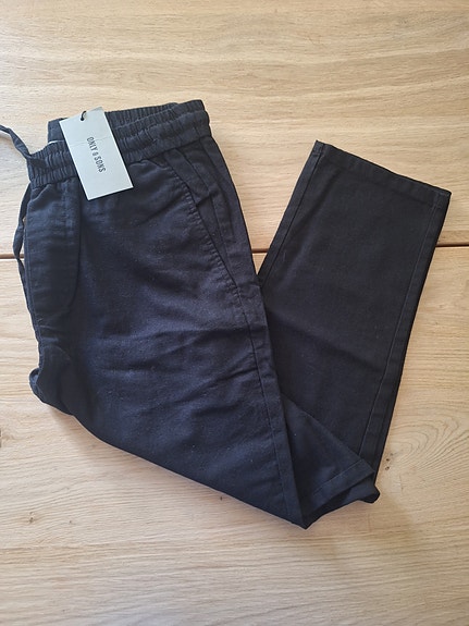 Mustat Only&Sons puuvilla-pellavahousut