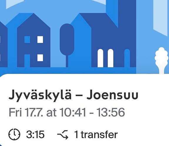menopaluu junaliput Jyväskylä-Joensuu 17-20.7