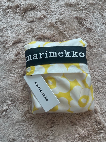 Marimekko Unikko kangaskassi keltainen valkoinen unisex