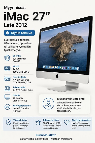 Myydään iMac 27” Late 2012 – tehokas i7 / 24 Gt RAM