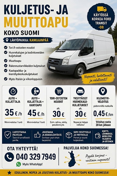 Vuokrataan: Pakettiauto+kuljettaja