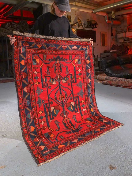 Hehkuvan punainen aito itämainen matto – 145 x 110 cm