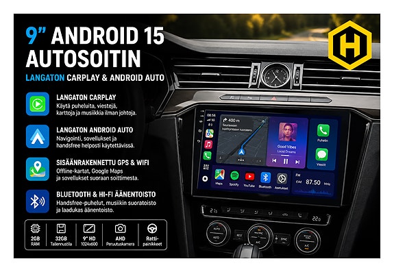 🚗 9" HD Autoradio – Wireless CarPlay, Android Auto, GPS & WiFi