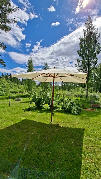 Iso puurunkoinen aurinkovarjo pihalle