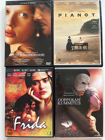 4 kpl DVD: TYTTÖ JA HELMIKORVAKORU, PIANO, FRIDA ja OOPPERAN KUMMITUS