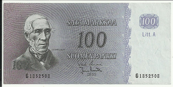 Suomen Pankki 100 markkaa seteli 1963 Liit.A No G-1852508