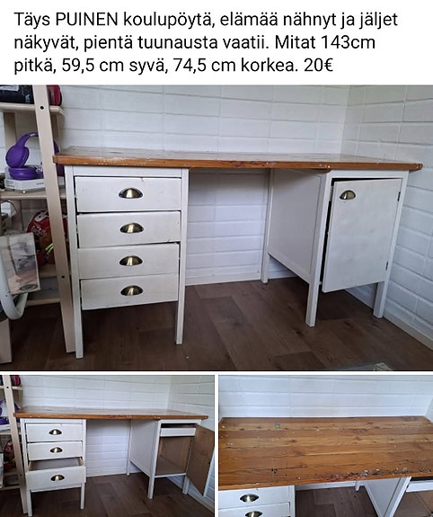 Puinen koulupöytä