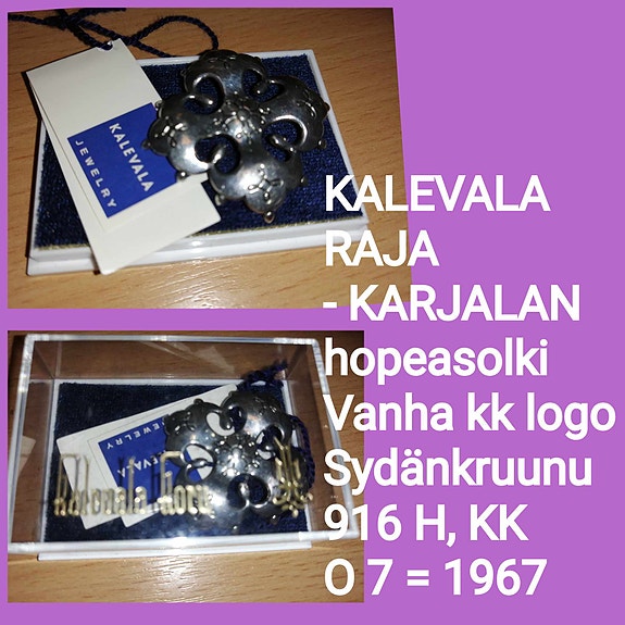 Hopeinen ja pronssinen  Raja-Karjalan solki, rasia ja kk-lappunen mukaan