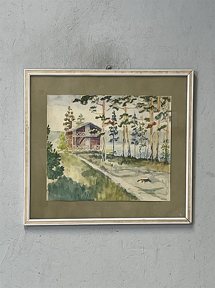 Taulu ”Punainen tupa” vesiväri, signeerattu