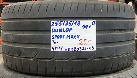 1kpl 255/35R18 Dunlop Sport Maxx 94Y kesä 4mm